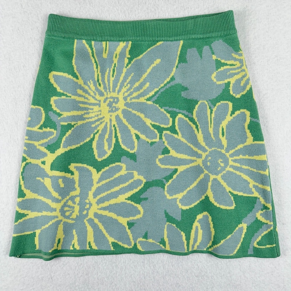 Anthropologie Mable Floral Knit A Line Skirt Sz Small Green Daisy Retro 70s EUC